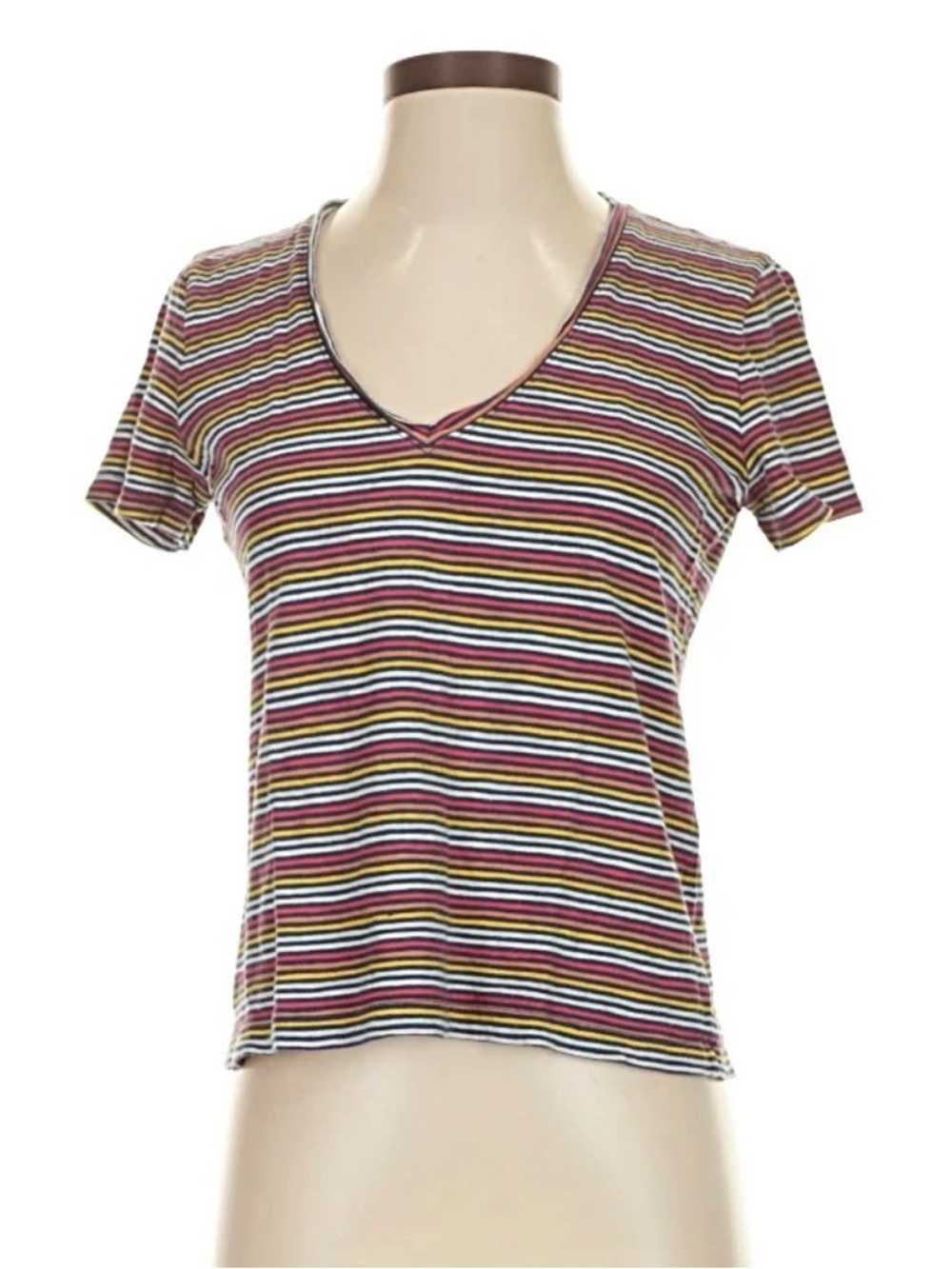 Madewell V-Neck Short Sleeve Tee in Rainbow Stripe
